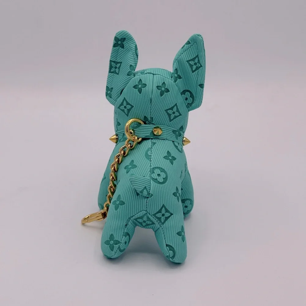 Teal Monogram Bulldog Bag Charm Key Holder